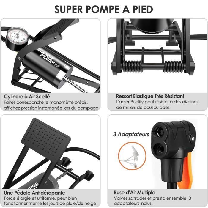 POMPE A PIED Pompe à Vélo à Pied avec Mini-Manomètre Pompe Portable de