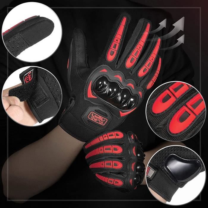 Gants Moto Tactile coque Protection Plein Doigt Moto VTT velo trotinette enduro scooter mi saison NOIR ROUGE M L XL XXL