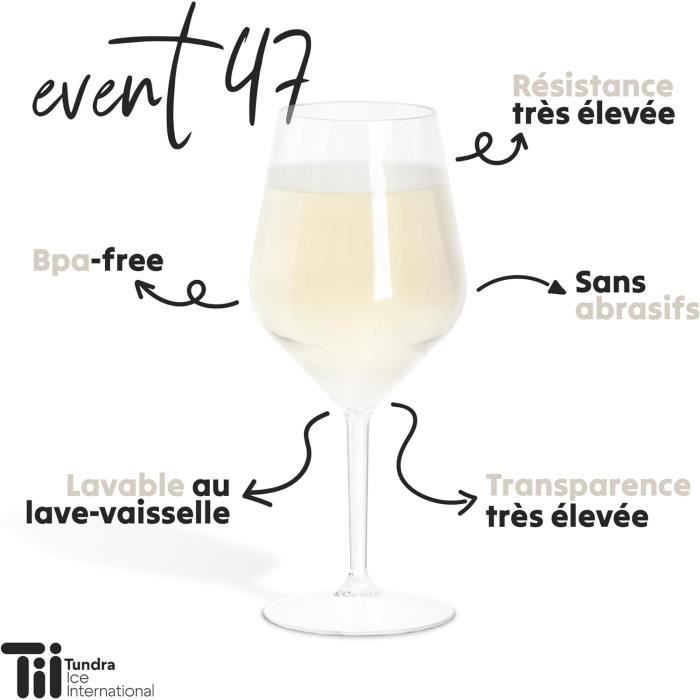 Lot De 6 Verres à Pied EVENT 470 Ml - Tritan Incassable Réutilisable, Verres Vin Blanc/Rouge Et Cocktails