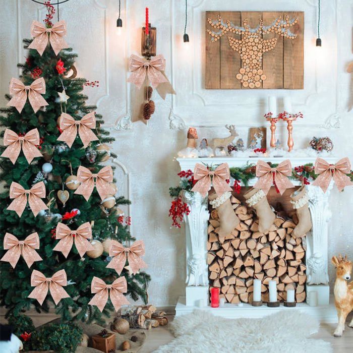 96 Pièces Arc De Noël Ruban Rouge Noeud Pour Sapin De Noël, Sapin De