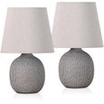 BRUBAKER - Lampe de table/de chevet - Lot de 2 - Design moderne - Hauteur 28,5 cm - Pied en Céramique/Brun - Abat-jour en Lin/Beige-0