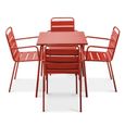 Ensemble table de jardin et 4 fauteuils empilables - OVIALA - Palavas - Acier - Rouge-0