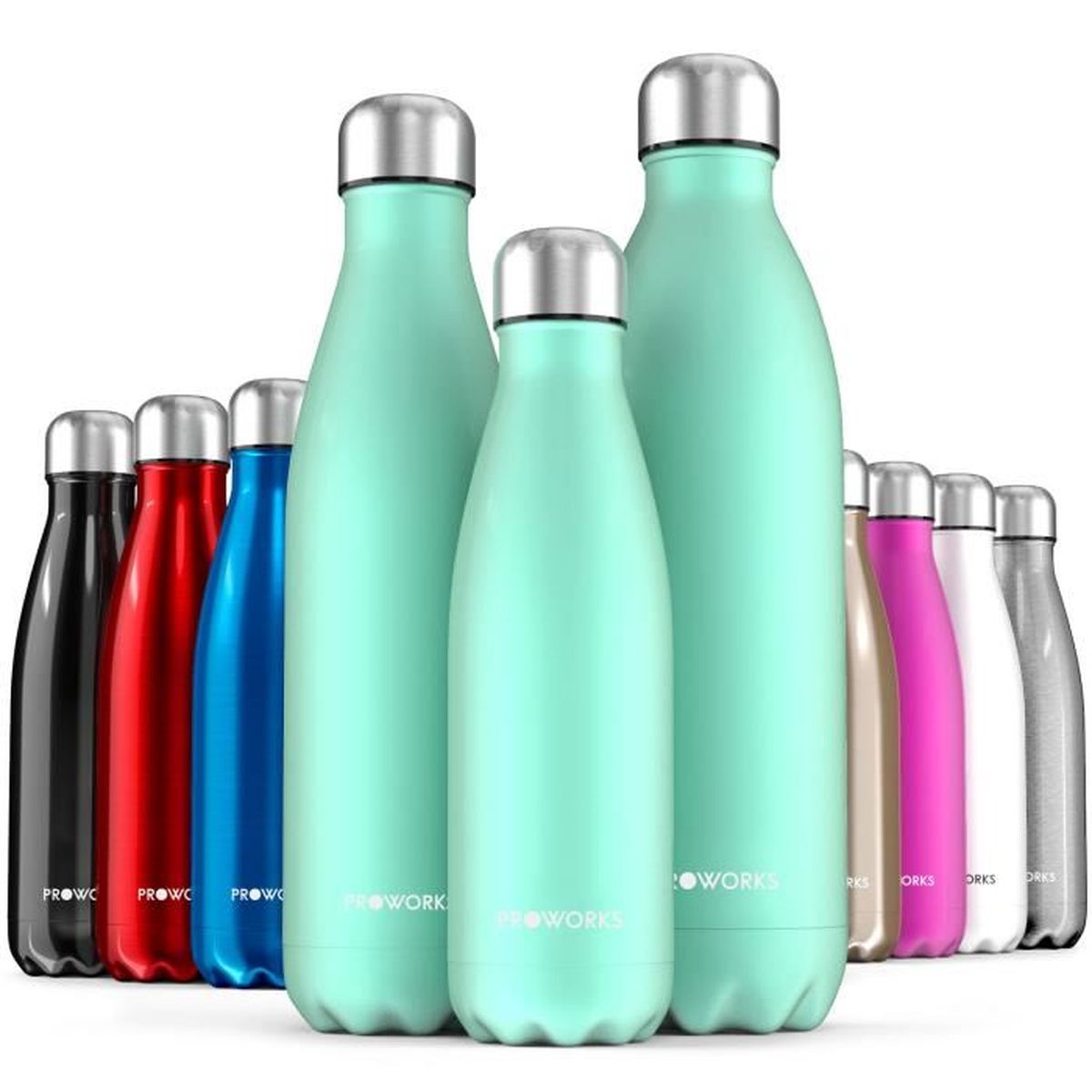 Proworks Bouteille Deau En Acier Inoxydable Bpa Libre Bouteille Métallique Isotherme Sous Vide Vert 750ml