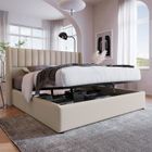 BLANKETSWARM Lit coffre 180x200 cm avec sommier à lattes, lit capitonné avec Rangement, tissu en lin, beige