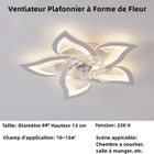 LANXI Ventilateur Lampe Plafonnier de Luxe 50W en Forme de Fleur, Dimmable en Continu Télécommande + APP Double Contrôle, Blanc