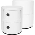 Table de chevet - SHIPENOPHY - Moderne - Blanc - Rond - 2 Tiroirs - Plastique