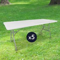 Lot de 5 Tables de Jardin Pliantes 180 cm Rectangulaire Blanche - Table de Camping 8 personnes L180 x l74 x H74cm en HDPE Haute