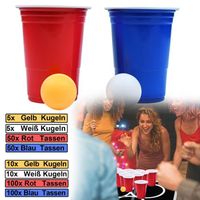 LILIIN Jeu de Bière Pong 100+10 - Fête avec 50 Tasses Rouges, 50 Tasses Bleues et 10 Balles de Ping-Pong, jeux de café, bar,