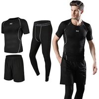 Ensemble Compression Tenue Sport Homme Fitness Vetement Running Shirt Legging Collant Running Jogging Cyclisme 3 Pieces Noir XL