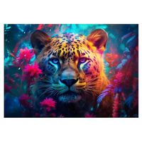 Papier Peint Intissé Panoramique Tigre Jungle Néon 254x184 cm Tapisserie Chambre Salon Non Tissé Muraux Trompe l'oeil