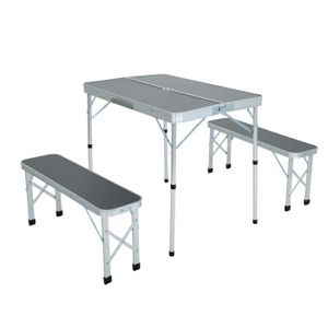 TABLE ET CHAISES CAMPING Table de camping avec 2 bancs pliants en gris