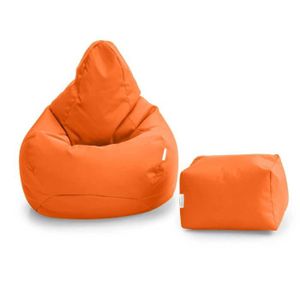 POUF - POIRE Pouf de jeu Loft 25 pour salle de jeux, intérieur et extérieur, fauteuil pouf résistant à l'eau avec repose-pieds, Orange