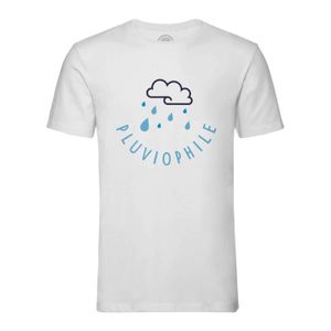 T-SHIRT T-shirt Homme Col Rond Blanc Pluviophile Aime la pluie Bretagne Nord