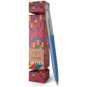 Stylo - Parure PARKER Jotter Originals Cracker, Stylo bille, Bleu Denim, attributs Chromés, recharge bleue pointe moyenne