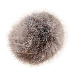 Pompon imitation fourrure 10 cm - Premium gris et écru