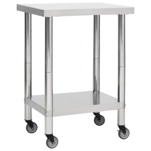 PLAN DE TRAVAIL Table de travail de cuisine avec roues 60x30x85 cm Inox 51631