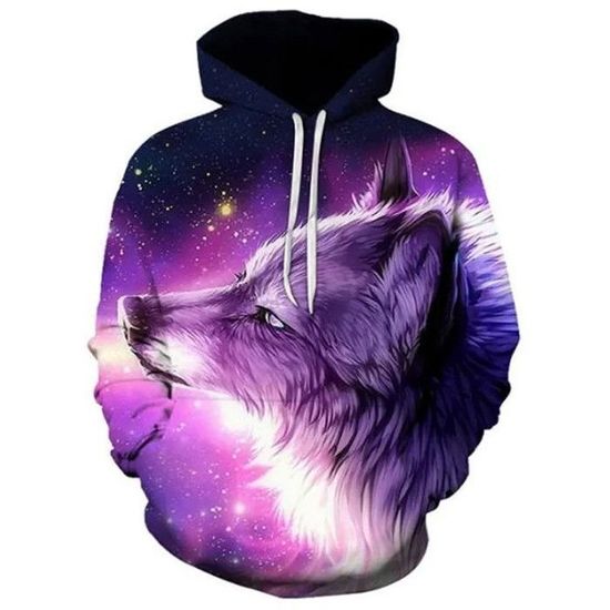 Sweat à Capuche Homme Motif 3D Chat/loup - Slim Fit Hiver
