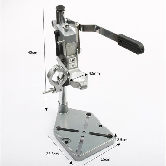 Support Perceuse Établi Begoniape - Rotation 90°, Base 22x16cm, Hauteur 49cm - Avec 3 Têtes Plastique