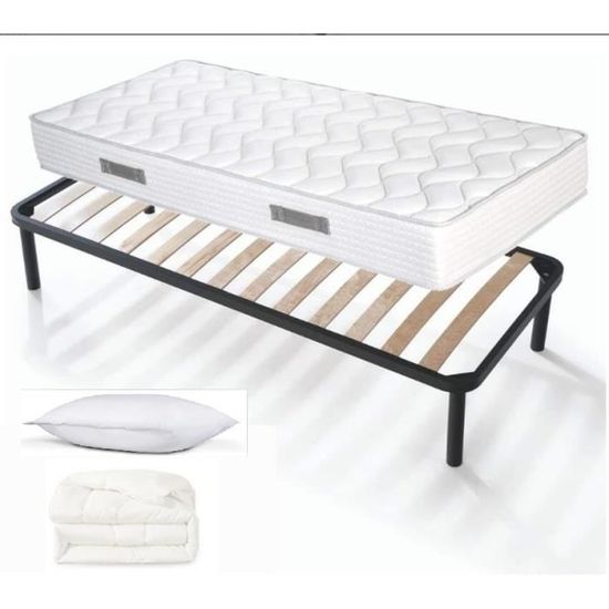 Sommier à lattes de lit et matelas Crème 90x190 cm Tissu - Lit