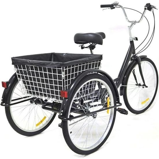 Tricycle adulte 24 3 roues vélo adulte 7 vitesses réglable avec panier de courses pour pique-nique extérieur (pliage 7 vitesses