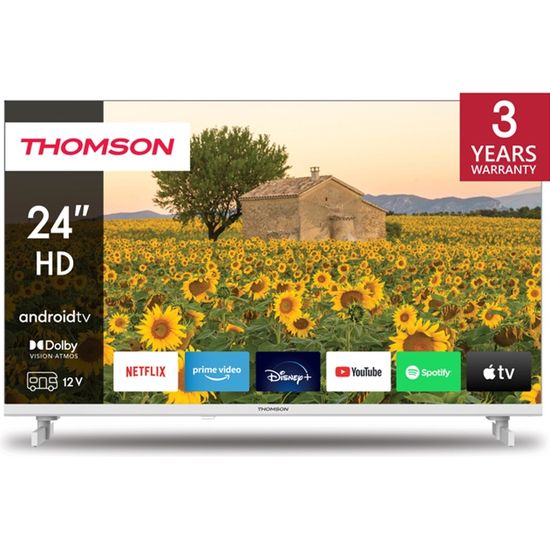 Téléviseur LED Smart HD Thomson 24" (60 cm) Blanc 12V Android – 24HA2S13CW - Netflix, Prime Video, Disney+