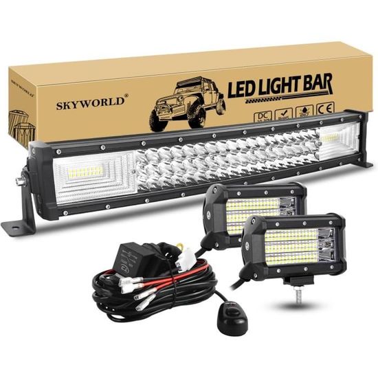 AUXTINGS 56cm 270W Barre lumineuse à LED incurvée Spot d'inondation Foutre Triple Ligne de plongée pour la route hors route ATV AWD SUV 4WD 4x4 Pickup,12V 24V imperméable 6000k