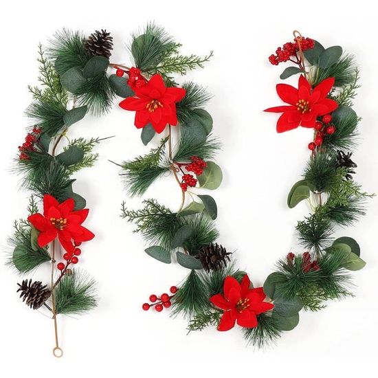 Déco Intérieur Mariage Hiver Guirlande De Noël Belle Vous 1,8m - Pin Artificiel Avec Pommes De Pin, Baies Et Décorations Dorées - Déco Intérieure Guirlande Noël Pin Artificiel