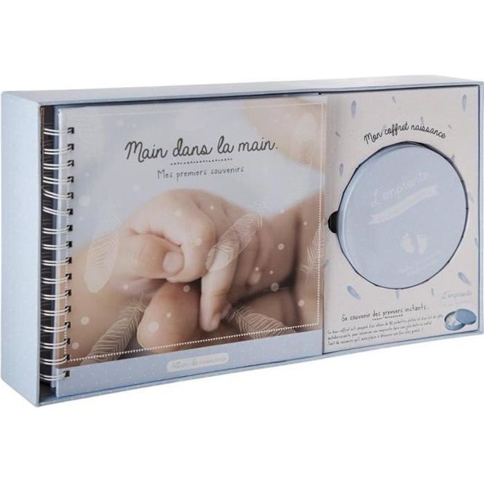 Coffret album de naissance empreintes pieds et mains garçon