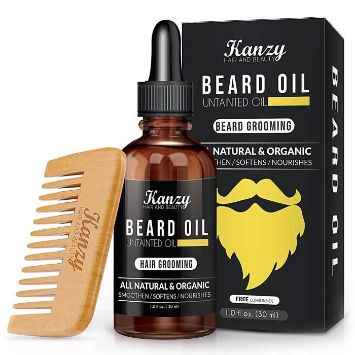 Huile de barbe Premium Kanzy avec peigne pour la moustache toilettage,hydratant et conditionnement-30ml parfumé-naturel et organique