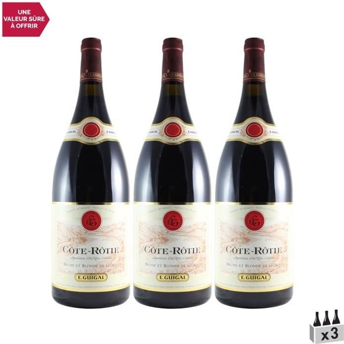 Côte Rôtie Brune et Blonde MAGNUM Rouge 2016 - Lot de 3x150cl - Maison Guigal - Vin AOC Rouge de la Vallée du Rhône