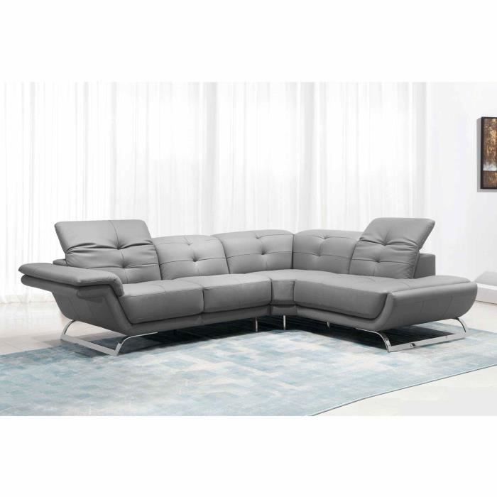Canapé d'angle design en cuir gris AURORE (ANGLE DROIT)