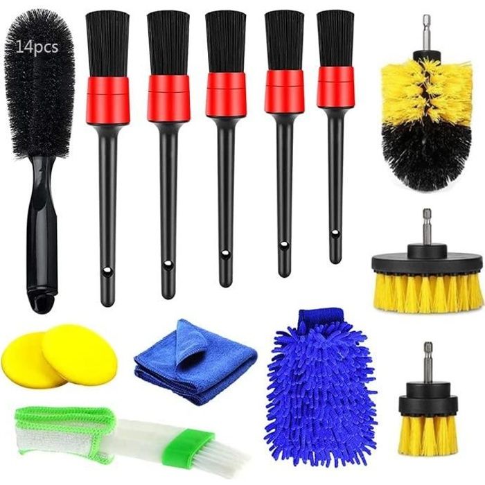 14 kits de brosse de nettoyage de voiture, kits de nettoyage d'intérieur de voiture, brosses de roue
