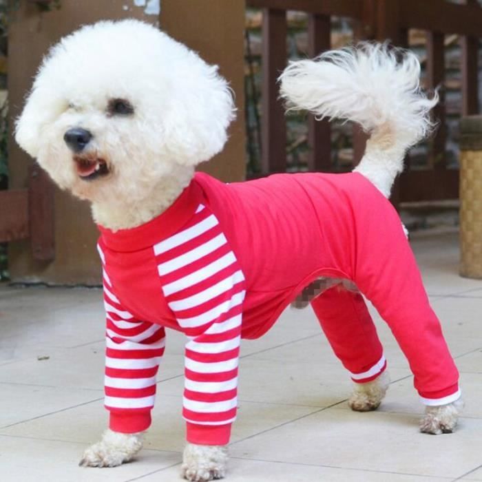Manteau blouson,Pyjama à rayures pour chiens chiens Combinaison quatre pieds pour petits chiens moyens, vêtements de - Type Red-XS