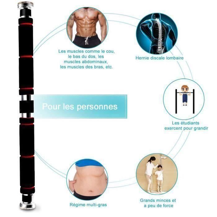 Barre de Traction Porte Barre de Musculation 62-105cm en Acier Inoxydable- Noir Rouge @HT