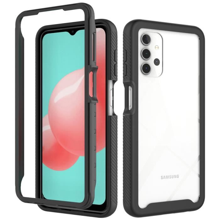 Coque Transparente Samsung Galaxy A32 (5G), Antichoc Rigide Dur Silicone 3 en 1 Double Couche Noir Slim Bumper Protection