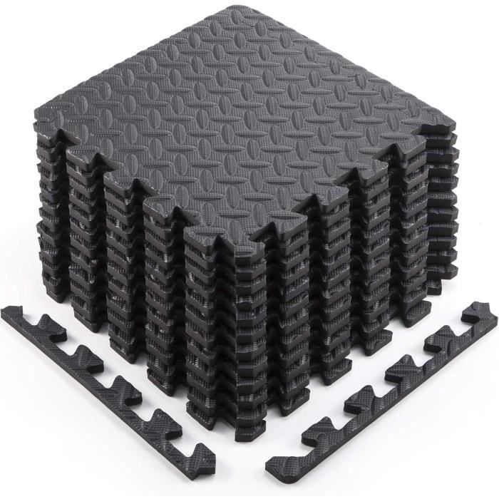 Yipeema Tapis de Fitness Protection de Sol Salle de Sport - Lot de 16 / Mousse EVA / 30 x 30 cm - Noir