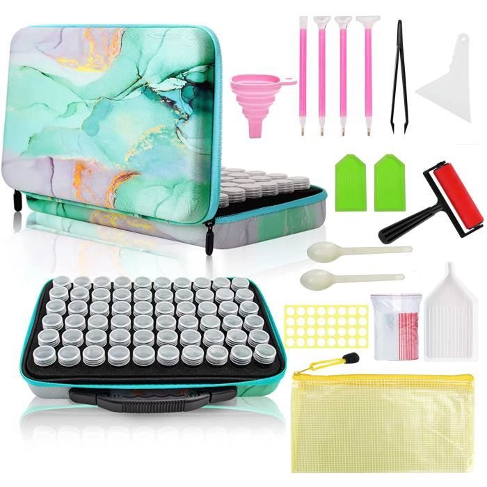 Diamond Painting Organisateur de Peinture Diamant,60Emplacement,Boîte de Rangement Pour Outils de DIY Broderie Diamant,Sac Transport