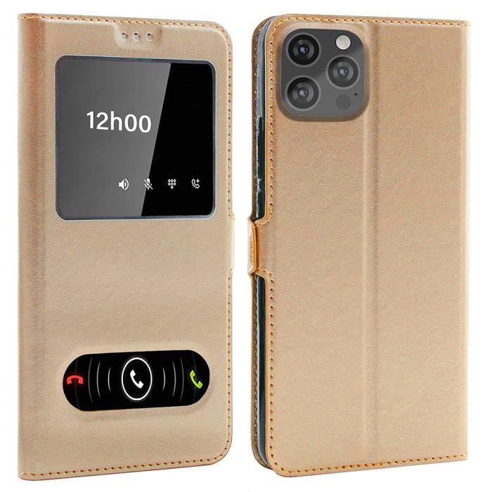 Coque pour iphone 14 Pro Max, Double Fenêtre - Or