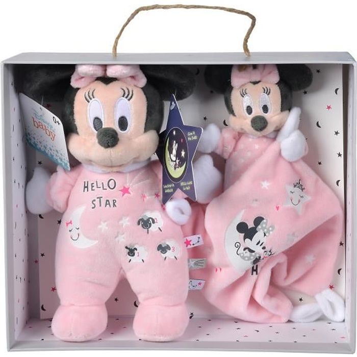 Disney - Minnie "Brille dans la nuit" - Peluche Et Doudou (Coffret cadeau)(L25cm x L20cm x H10cm)