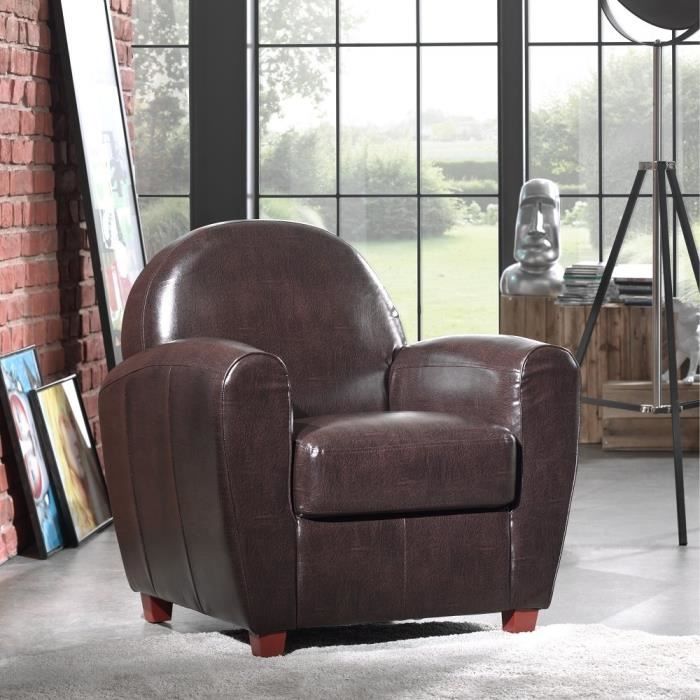 Fauteuil CLUB BUFALLO en polyuréthane vintage marron marron simili cuir Inside75