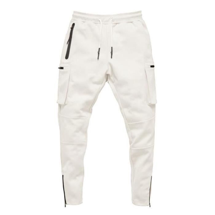 Pantalon en mollet extensible pour hommes Fitness Slim-fit Vêtements de travail de course Entraînement blanc