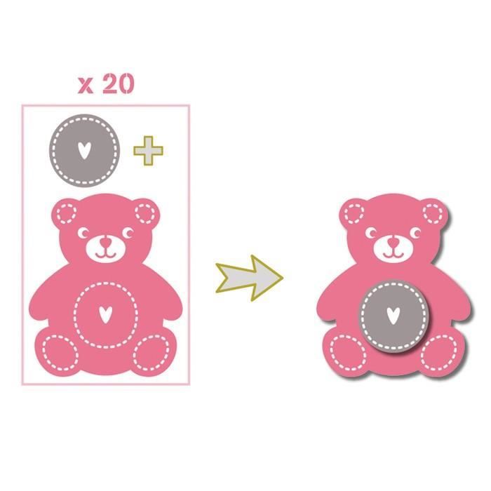 TOGA Pack de 20 Formes Découpées Nounours Rose Vert Gris