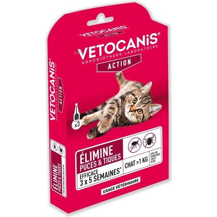 VETOCANIS Pipettes Spot on, Anti-puces et Anti-tiques - Pour chat.