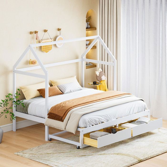 lit enfant extensible - modernluxe - canapé-lit 90/180 x 190 cm - avec tiroirs et sommier à lattes - blanc