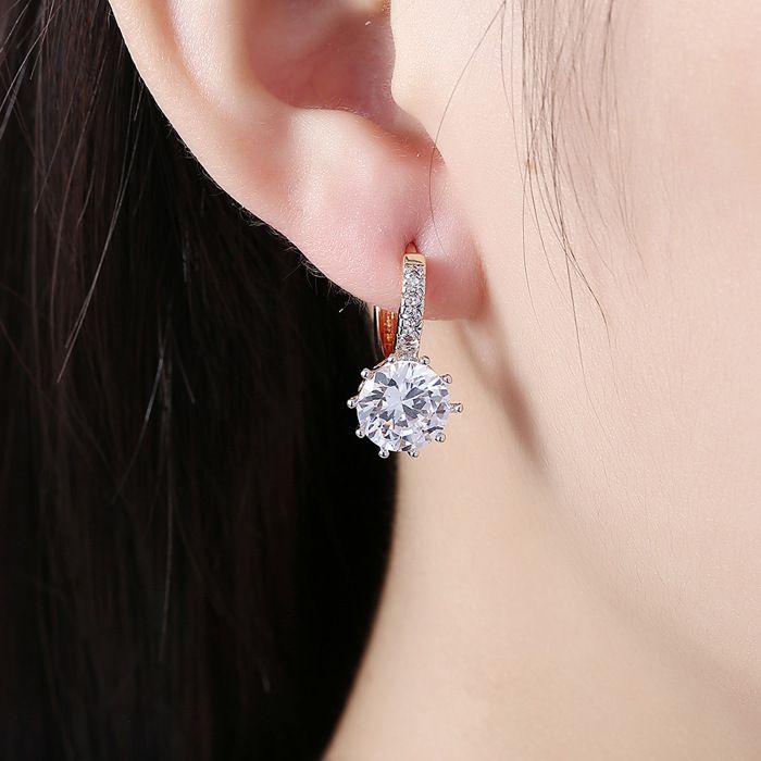Boucles D'oreilles Oxyde De Zirconium - Pierres 2x7 Mm - Plaqué Or 18K - Neuf Avec étiquettes