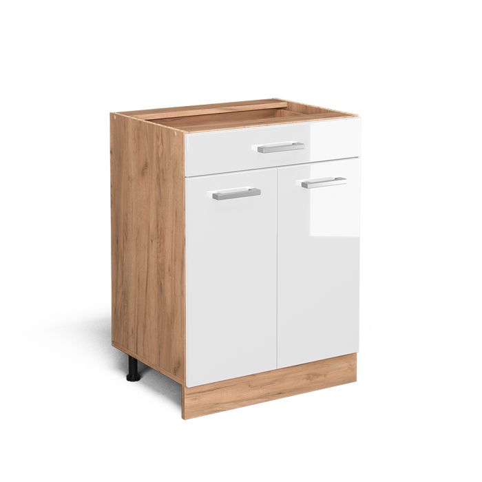 Meuble cuisine R-Line 60cm avec tiroir sans PT Blanc Haute brillance/Chêne de force doré Vicco 37101 Meuble cuisine R-Line 60cm avec tiroir sans PT Blanc Haute brillance/Chêne de force doré Vicco 37101