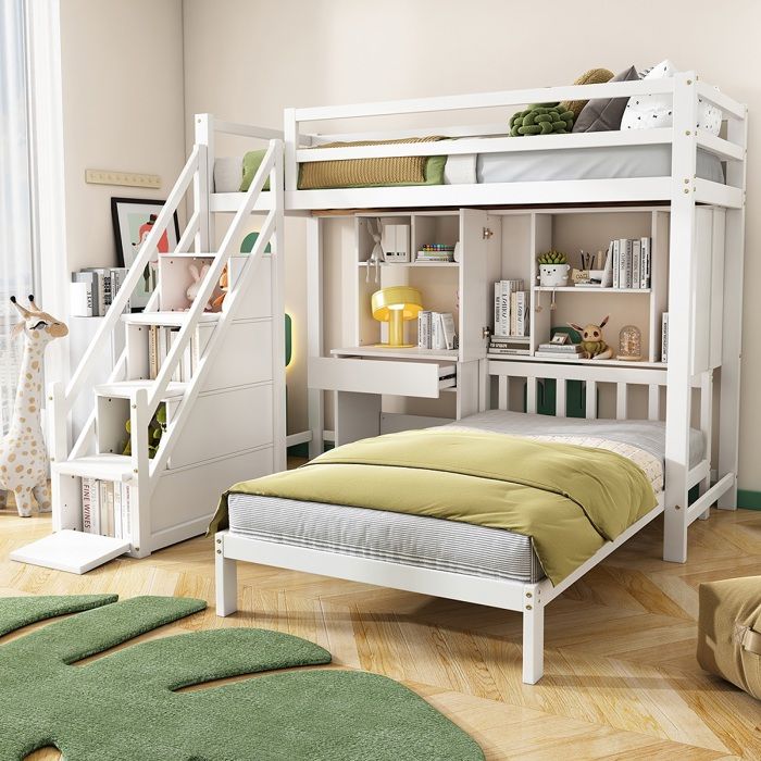 Lit cabane 90x200 cm Lit superposé lit d'enfant multifonctionnel ...