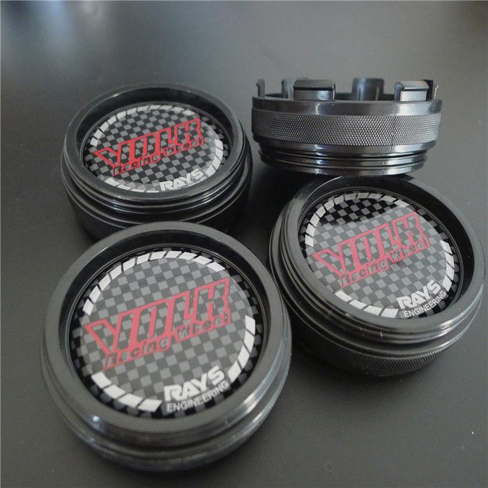 Lot de 4 cache-moyeux de roue de course Volk Rays 60 mm, emblème