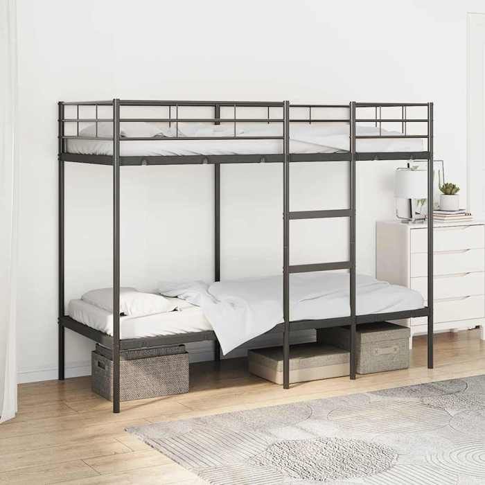 vidaXL Lit superposé sans matelas noir 75x190 cm acier cadre de lit sommier meuble de chambre lit mezzanine cadre de 42000319