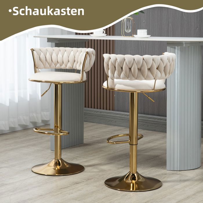 Lot de 2 Tabouret bar Hauteur réglable Rotation à 360° Scandinave moderne 54x46x97cm Beige